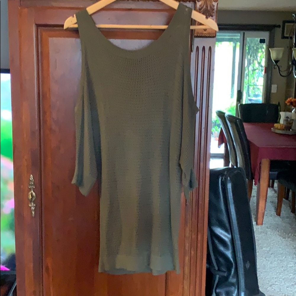 Express Waffle Weave off the shoulder shirt.